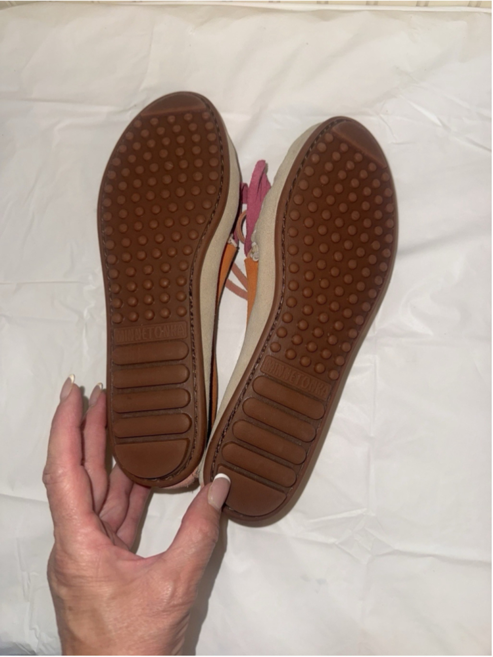 Minnetonka Kilty Moccasins Suede color block Size 8 Slip on Boho Comfy - Picture 7 of 12